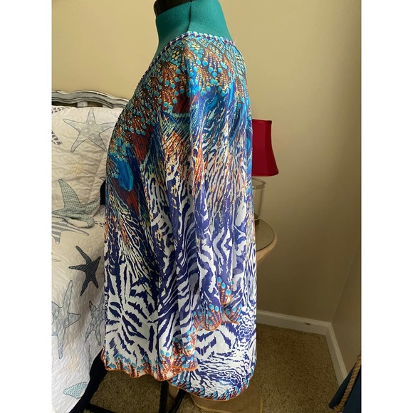 Batwing Blouse One Size Jennifer Rose NY Animal Print Rhinestone Detail NEW - Picture 3 of 8